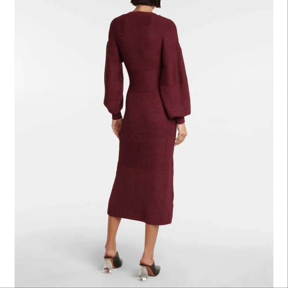 Staud Merlot Carnation Sweater‎ Knit Midi Dress Large Burgundy Designer Cozy - Picture 3 of 16